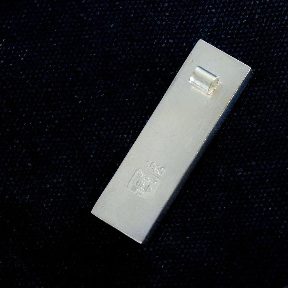 Filigree silver embroidered rectangular pendant necklace - Red