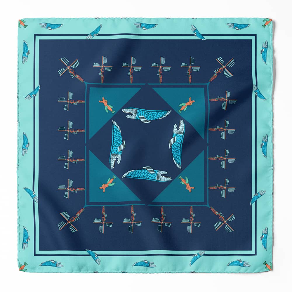 Cotton illustration square scarf