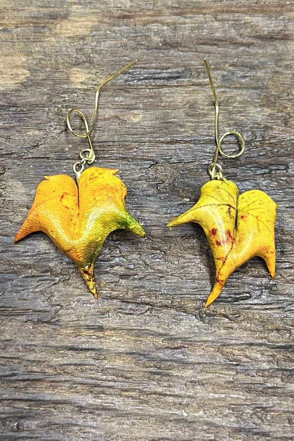 Handcrafted Leather Earrings with Hand-Dyed Sycamore Leaves