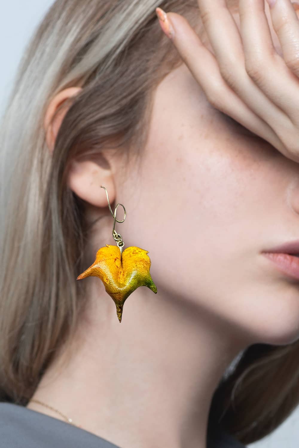 Handcrafted Leather Earrings with Hand-Dyed Sycamore Leaves