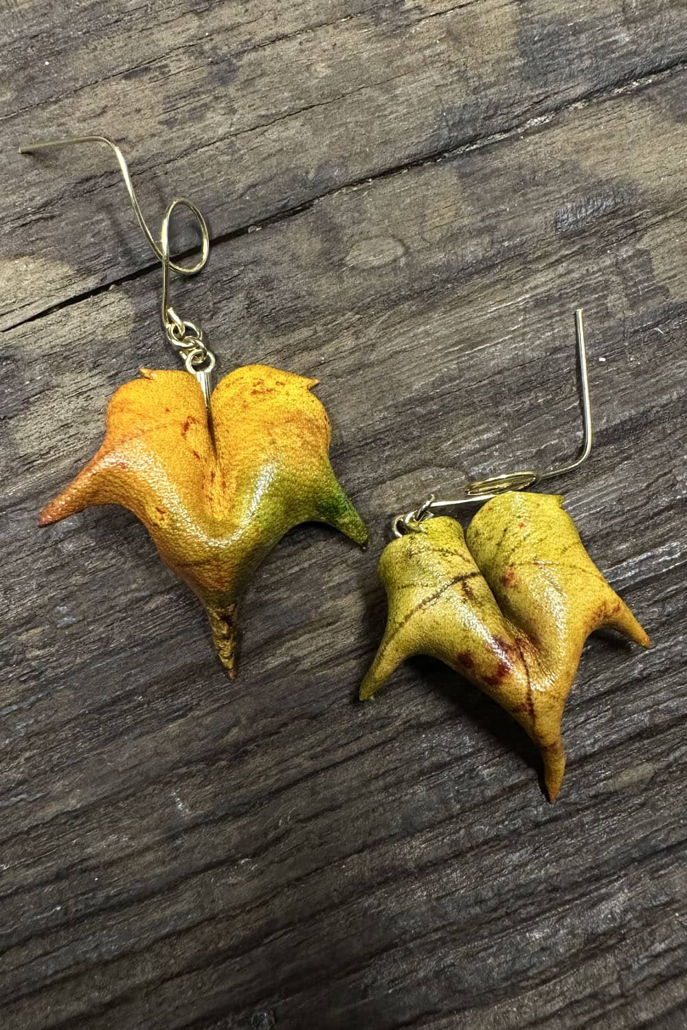 Handcrafted Leather Earrings with Hand-Dyed Sycamore Leaves