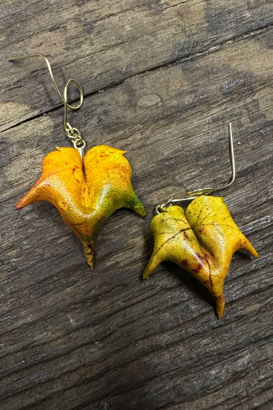 Handcrafted Leather Earrings with Hand-Dyed Sycamore Leaves