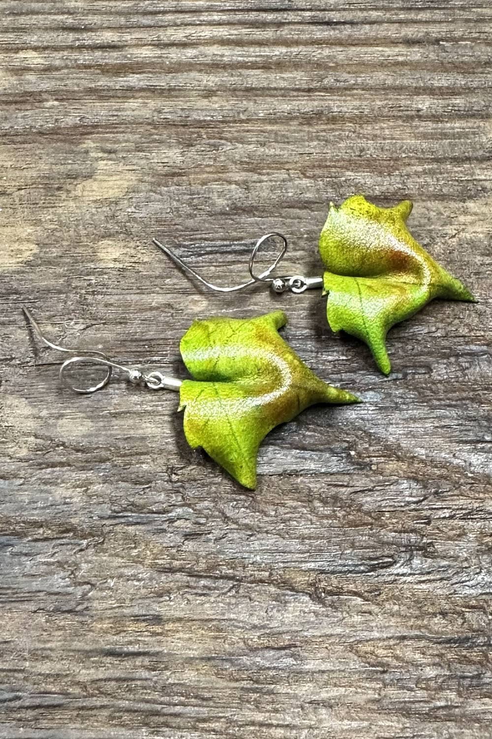 Handcrafted Leather Earrings with Hand-Dyed Sycamore Leaves