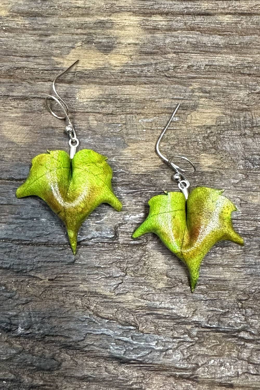 Handcrafted Leather Earrings with Hand-Dyed Sycamore Leaves