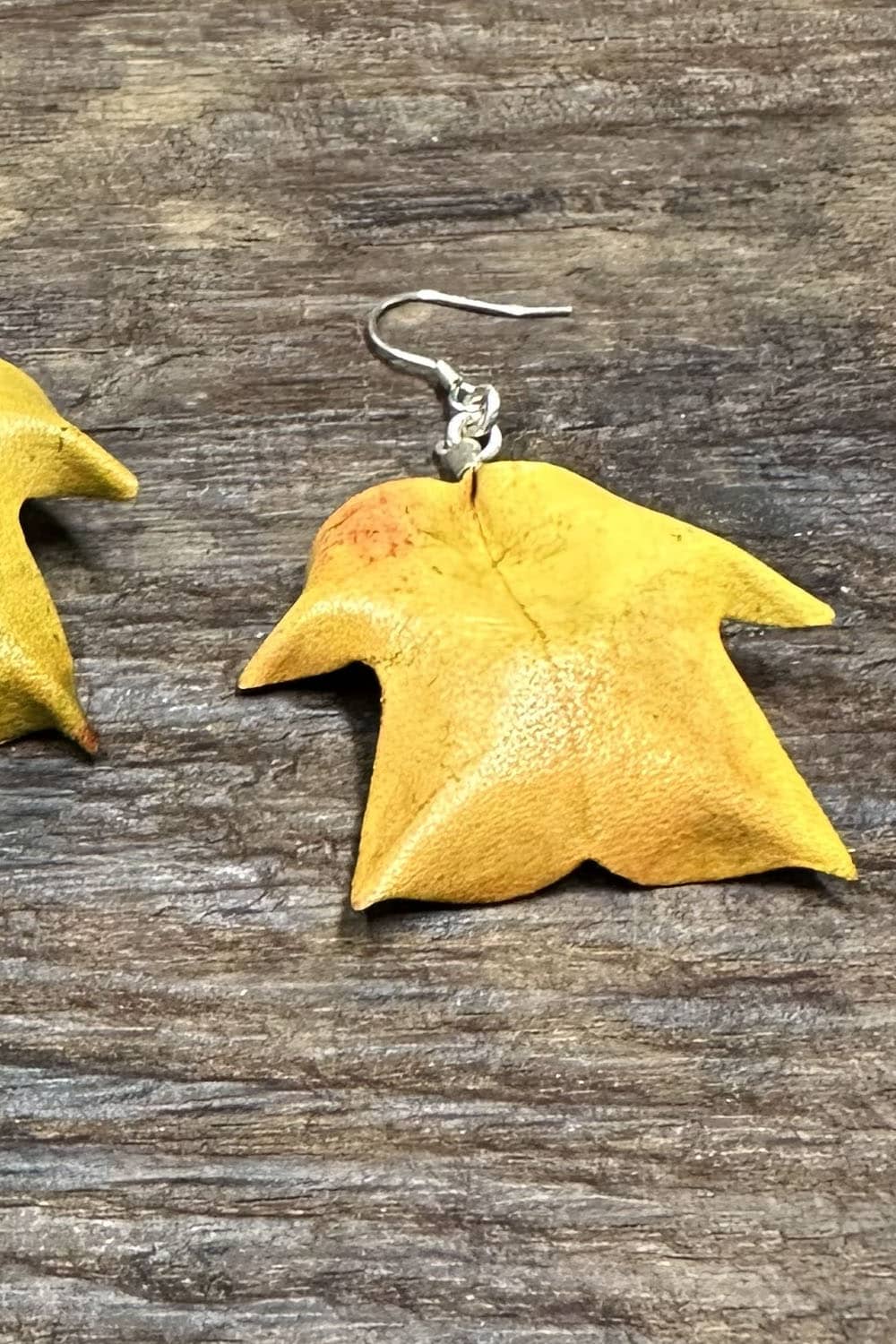 Liriodendron Leaf Handmade Hand-Dyed Leather Earrings