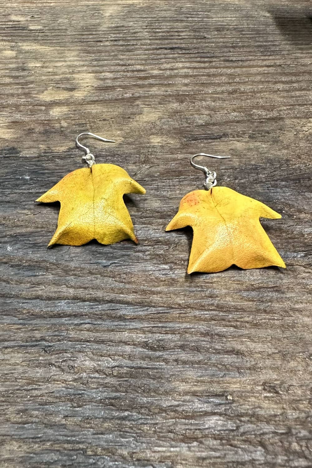 Liriodendron Leaf Handmade Hand-Dyed Leather Earrings