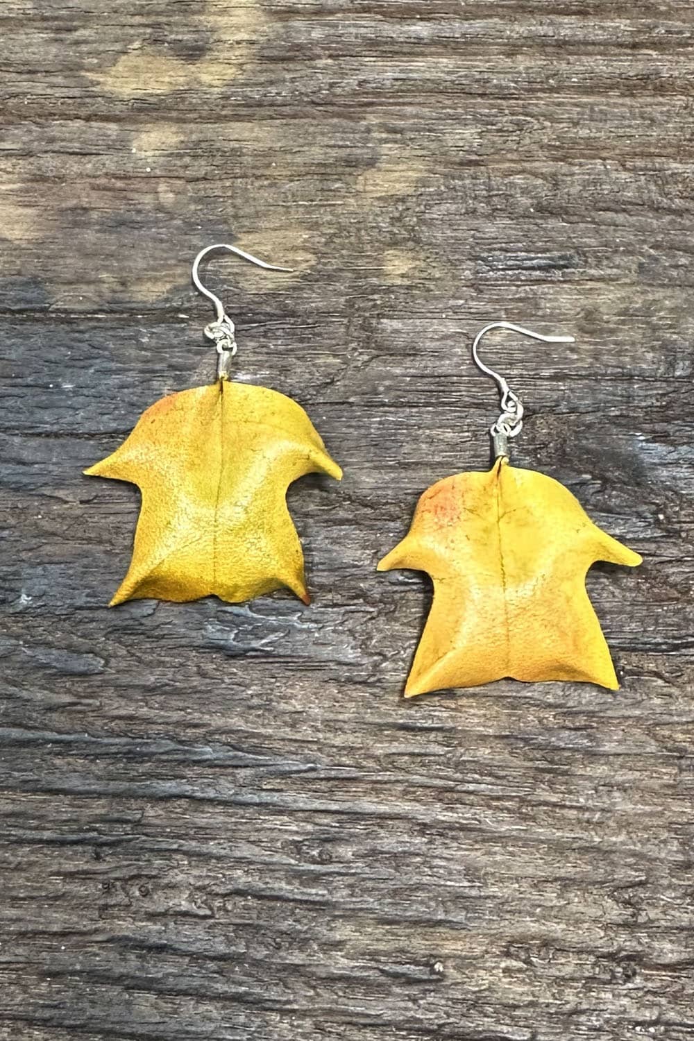 Liriodendron Leaf Handmade Hand-Dyed Leather Earrings