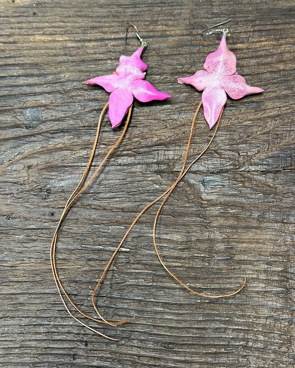 Handcrafted Violet Leather Orchid Earrings for Effortlessly Chic Style