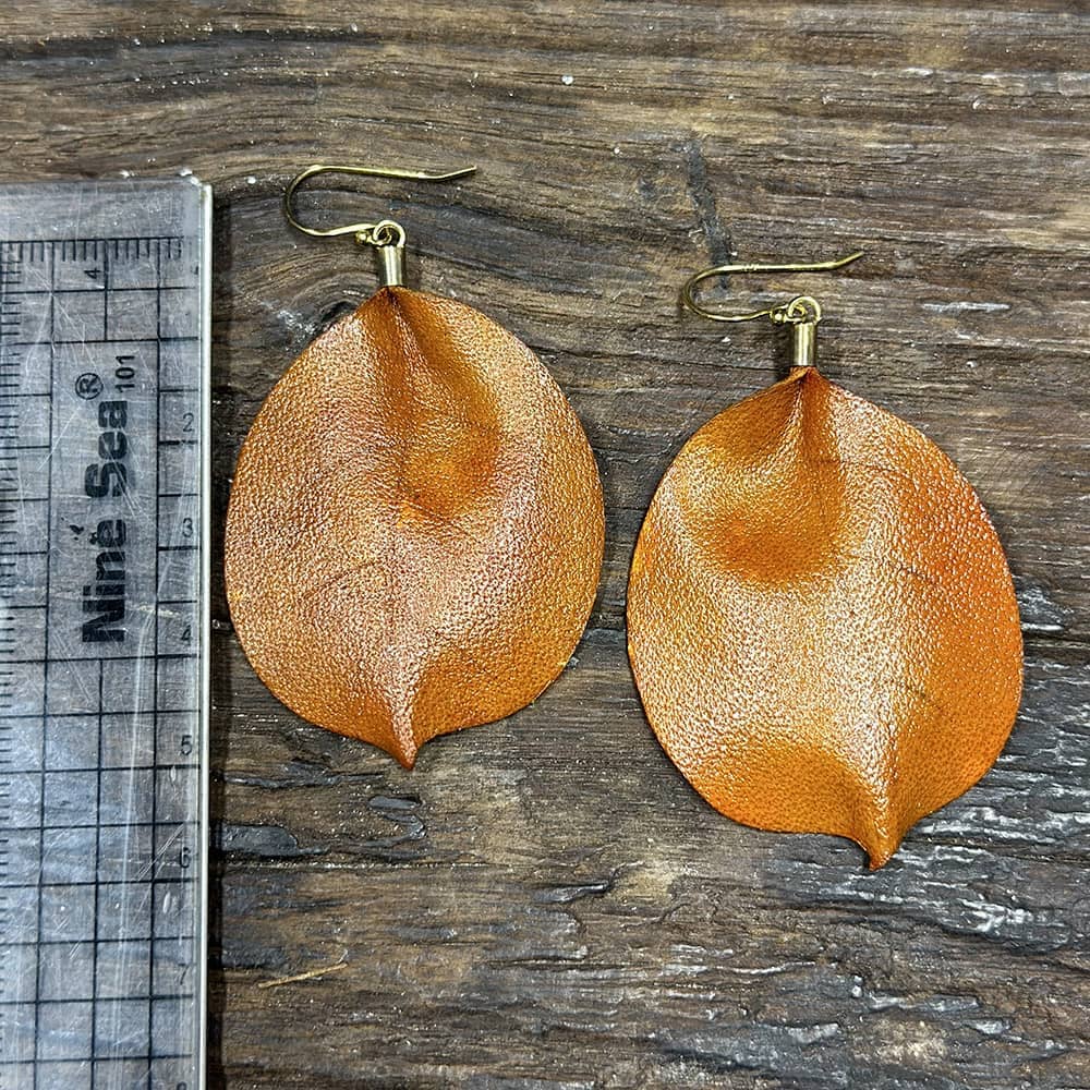 Brown leather Cotinus coggygria leaf earrings