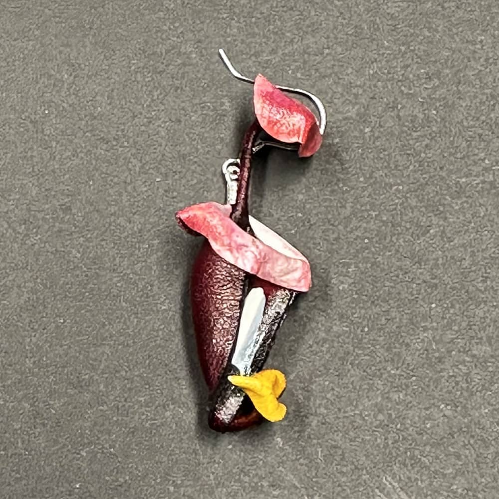 Leather nepenthes earring - red