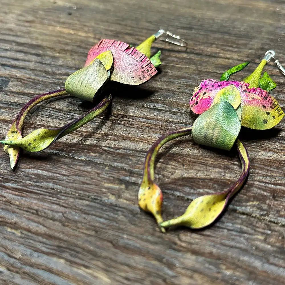 Cymbidium lancifolium leather drop earrings