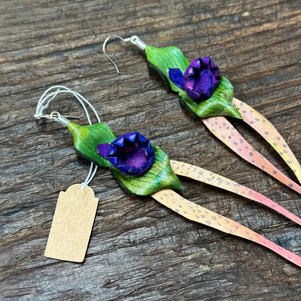 Paphiopedilum leather drop earrings