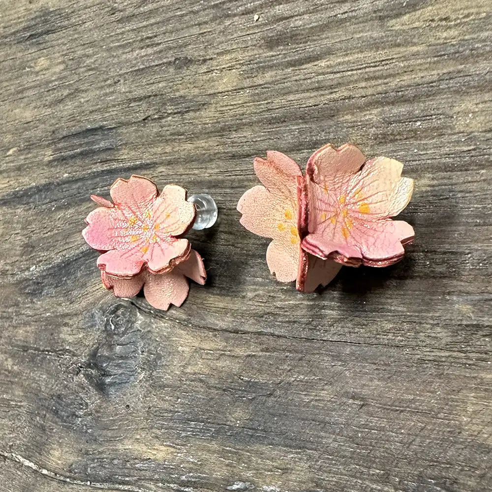 Leather Sakura Stud Earrings