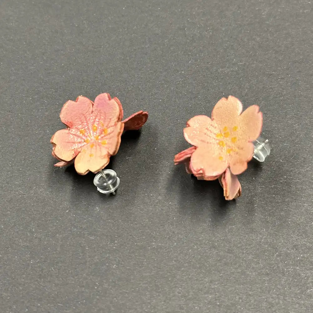 Leather Sakura Stud Earrings