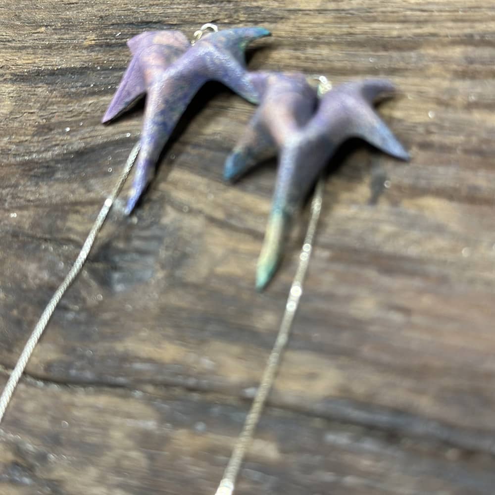 Hand-Dyed Sycamore Leaves Handmade Leather Suspension Ear Threaders - MediumPurple