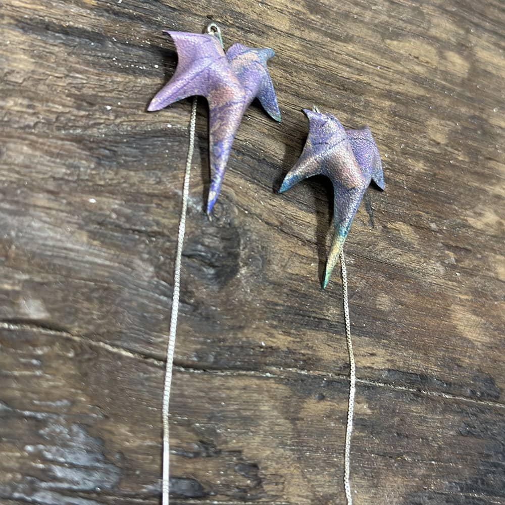 Hand-Dyed Sycamore Leaves Handmade Leather Suspension Ear Threaders - MediumPurple