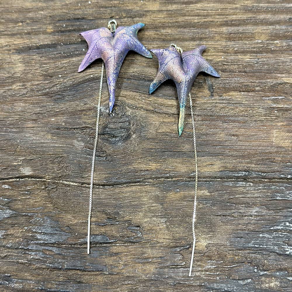 Hand-Dyed Sycamore Leaves Handmade Leather Suspension Ear Threaders - MediumPurple