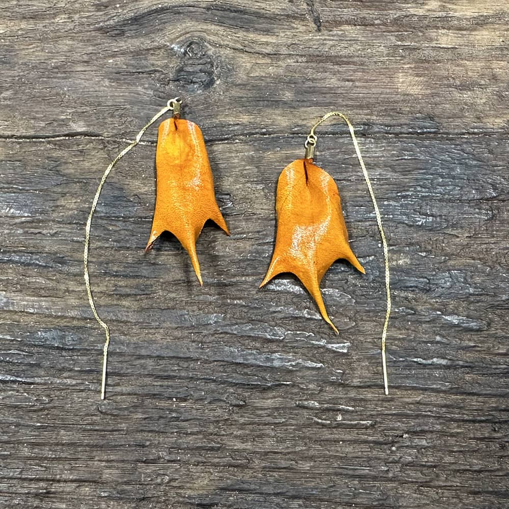 Acer buergerianum Miq. leaves leather thread-thru earrings