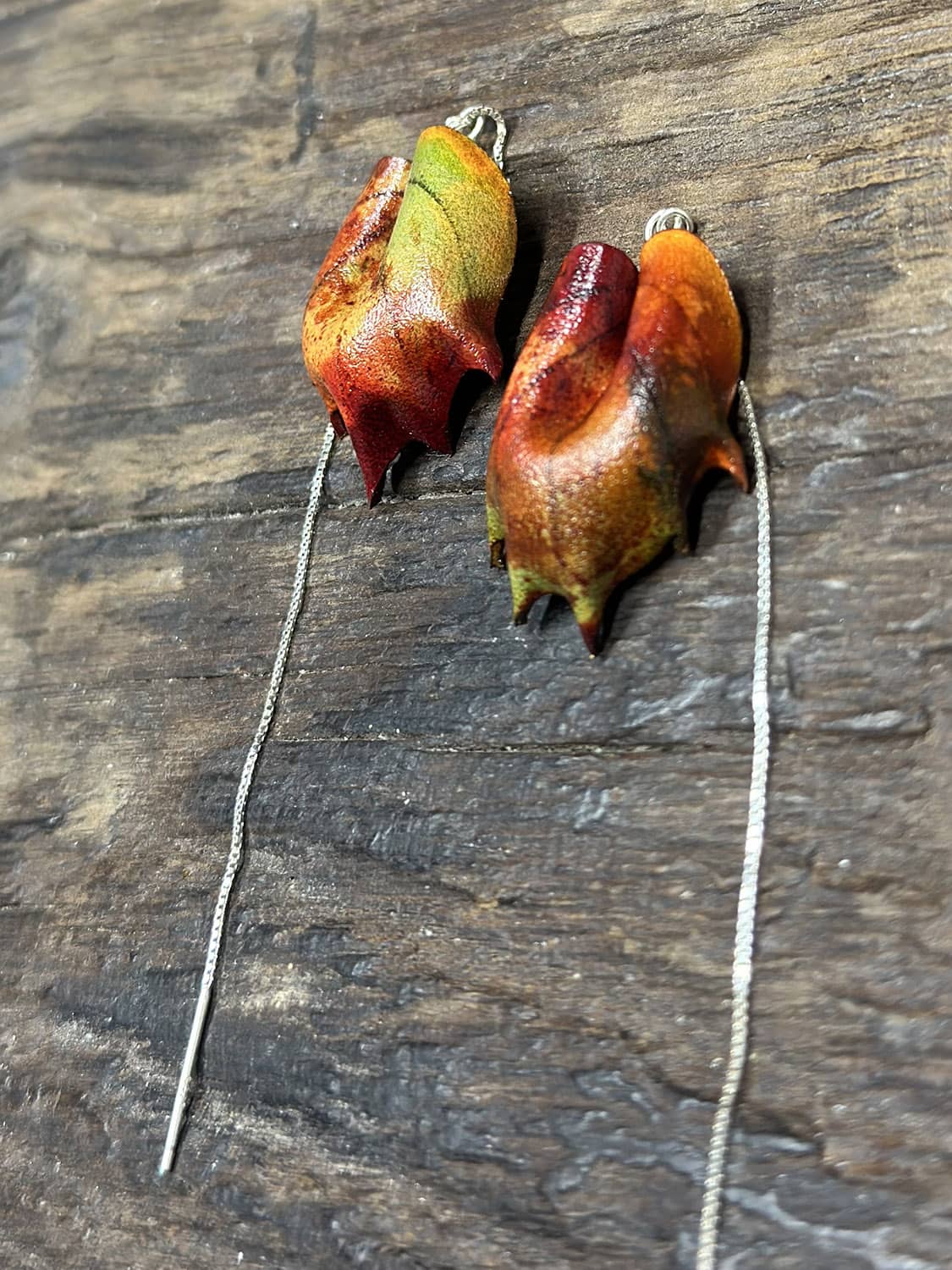 Ilex Cornuta Leaves Leather Thread-Thru Earrings