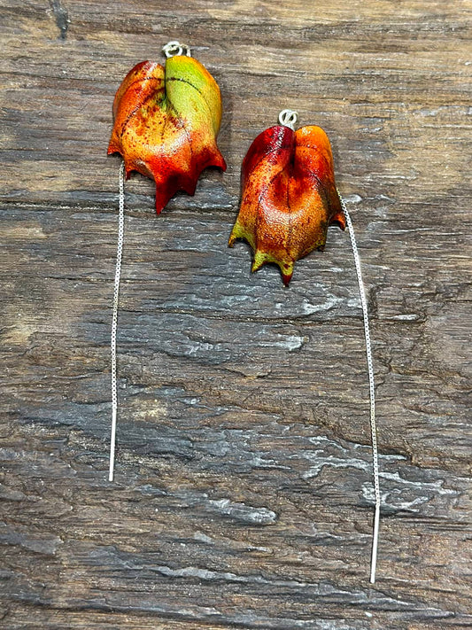 Ilex Cornuta Leaves Leather Thread-Thru Earrings