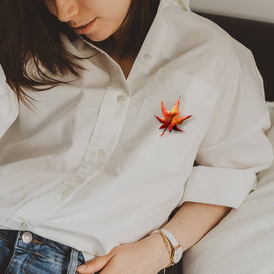 Hand-Dyed Red Maple Leaf Handmade Leather Brooch