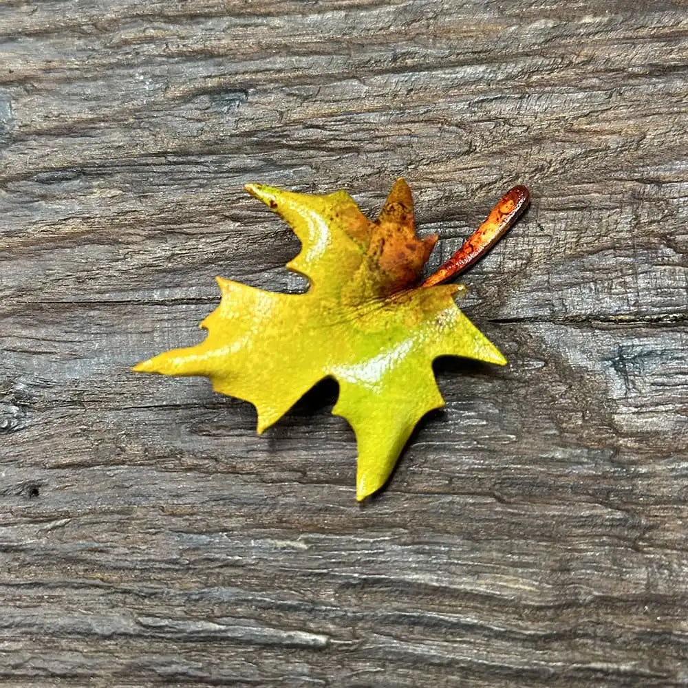 Leather sycamore leaf brooch