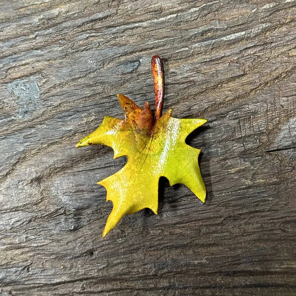 Leather sycamore leaf brooch