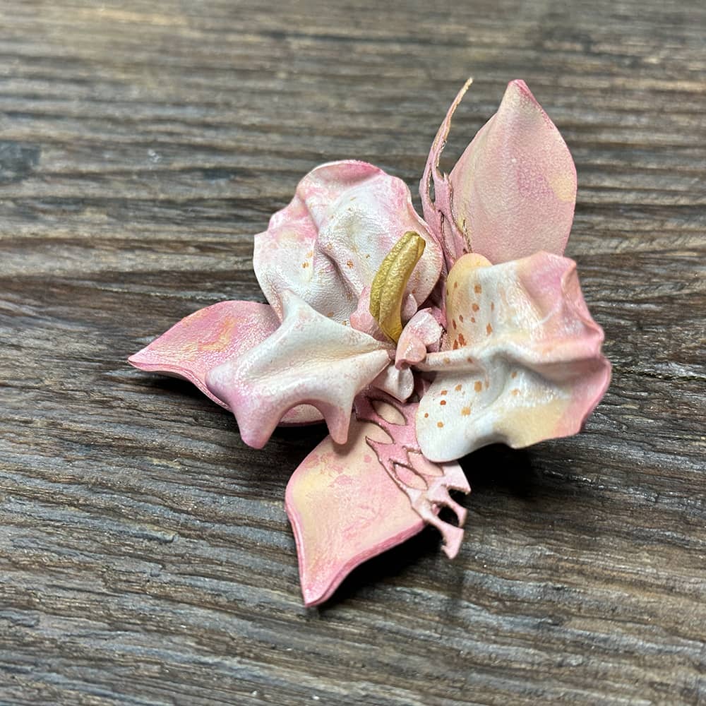 Leather Phalaenopsis Brooch