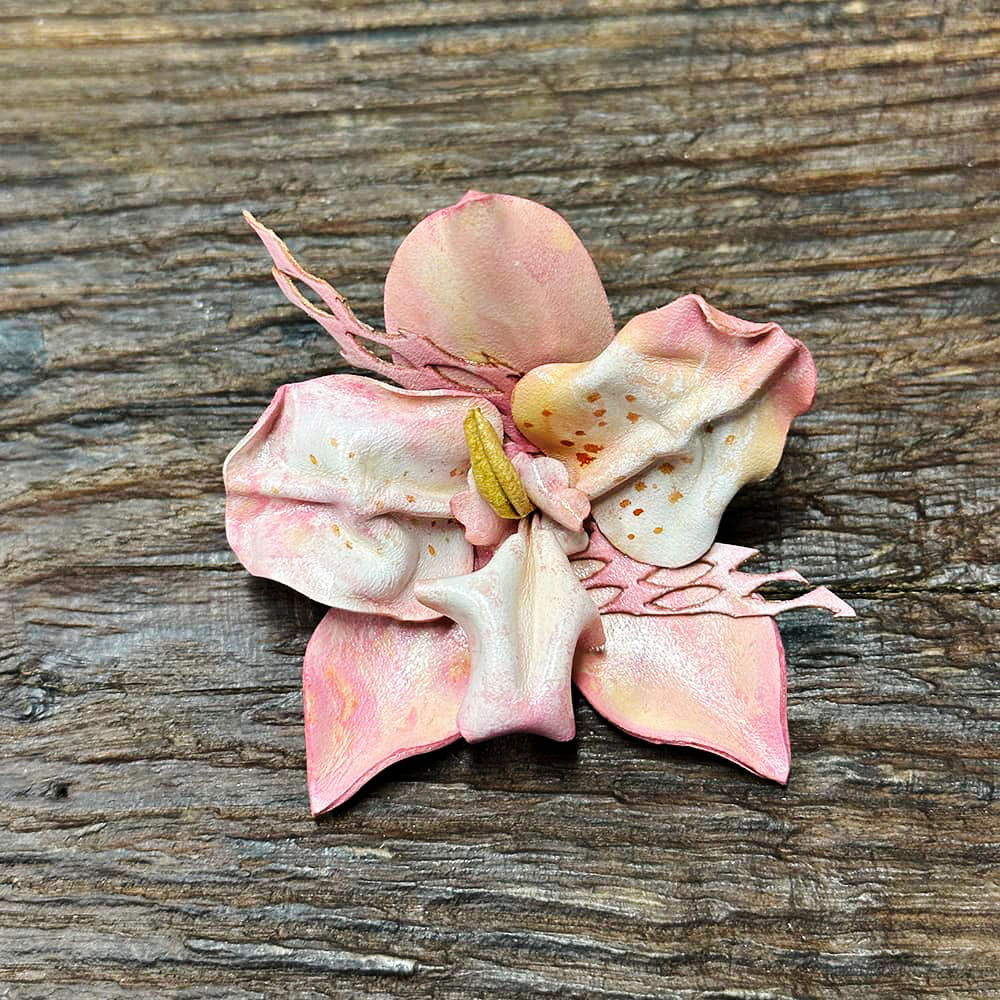 Leather Phalaenopsis Brooch