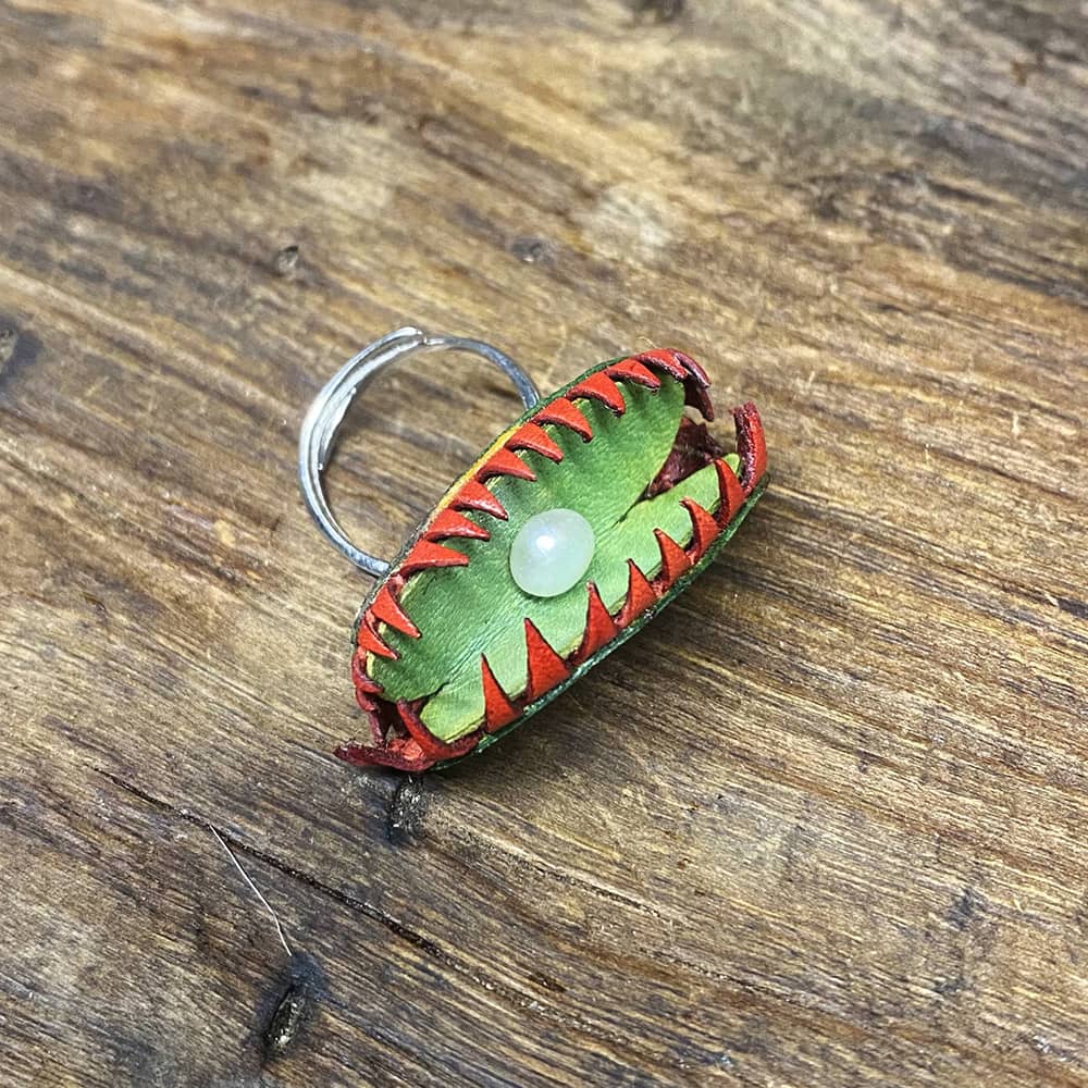 Handcrafted Leather Venus flytrap Ring