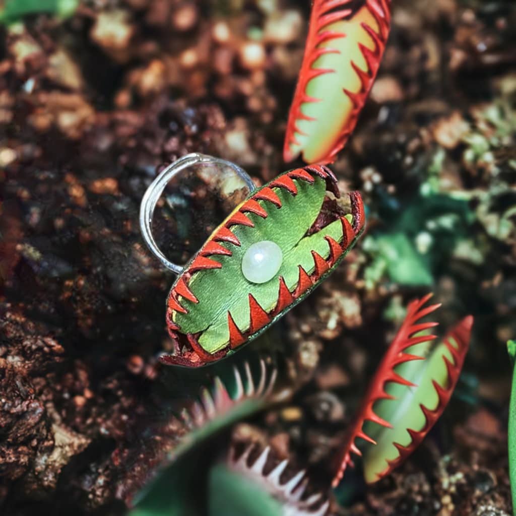 Handcrafted Leather Venus flytrap Ring