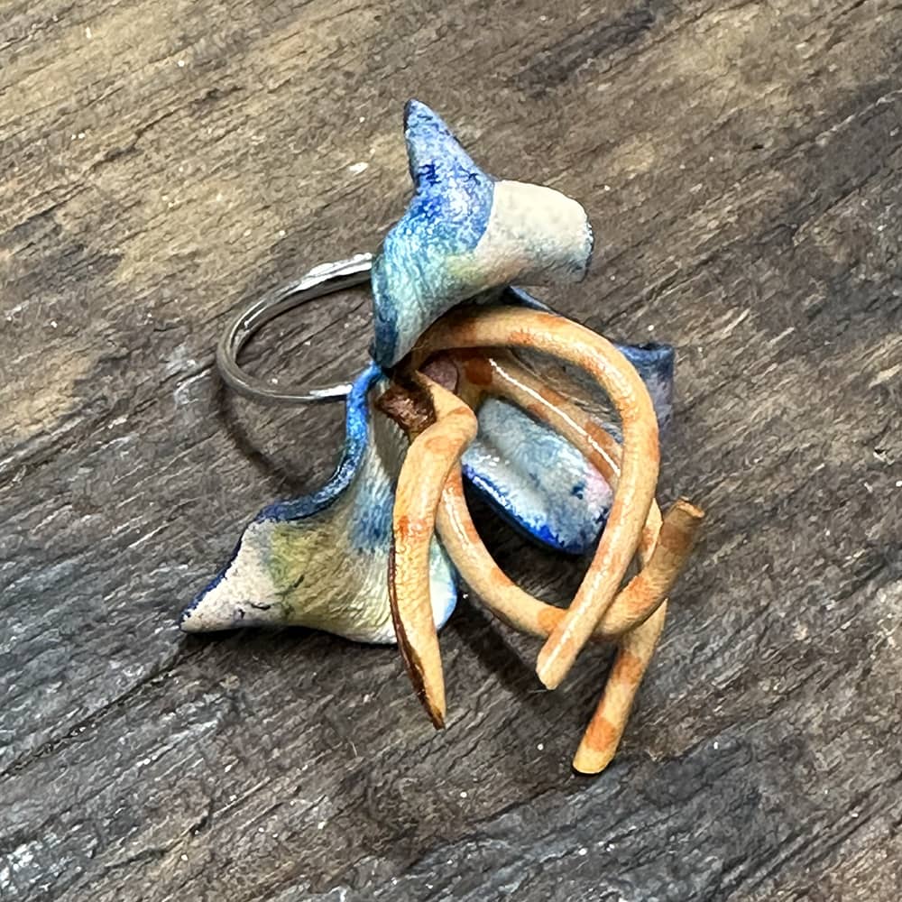 Handmade Pearl Phalaenopsis Leather Ring-Blue