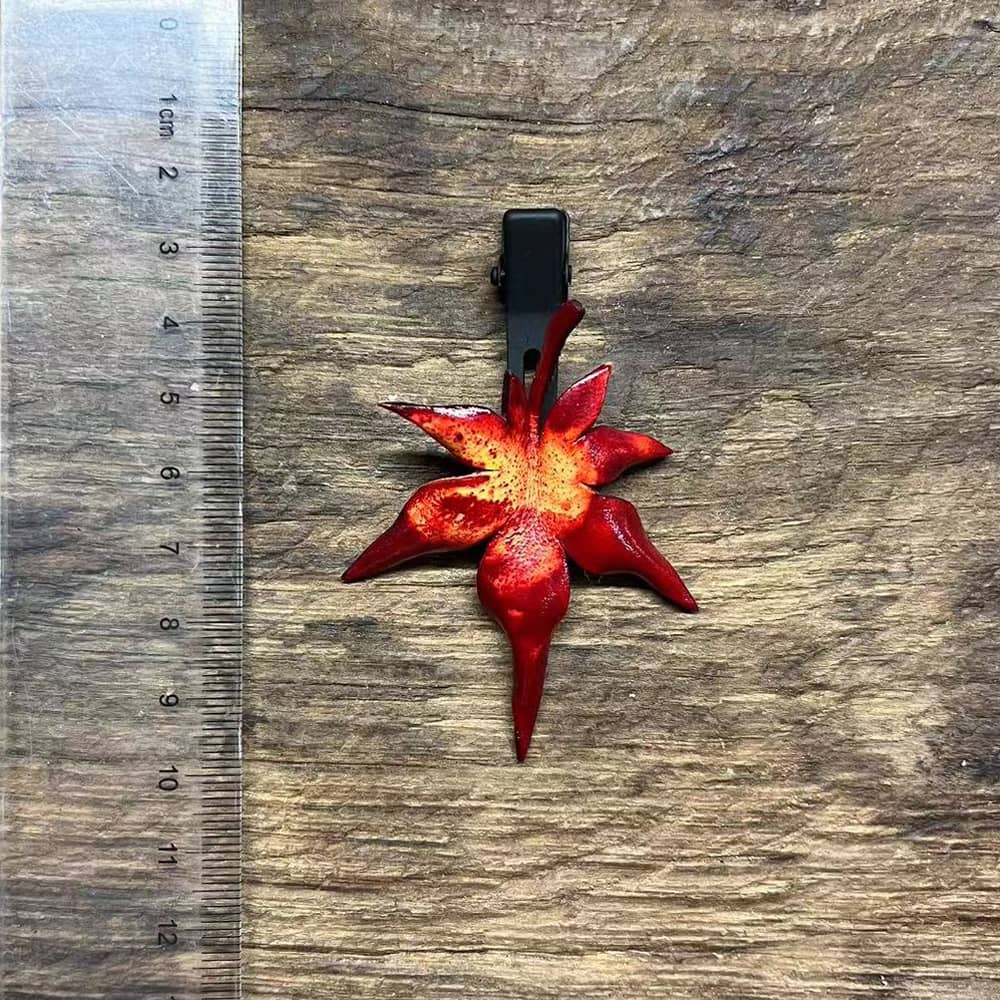 Leather red maple leaf hairpin