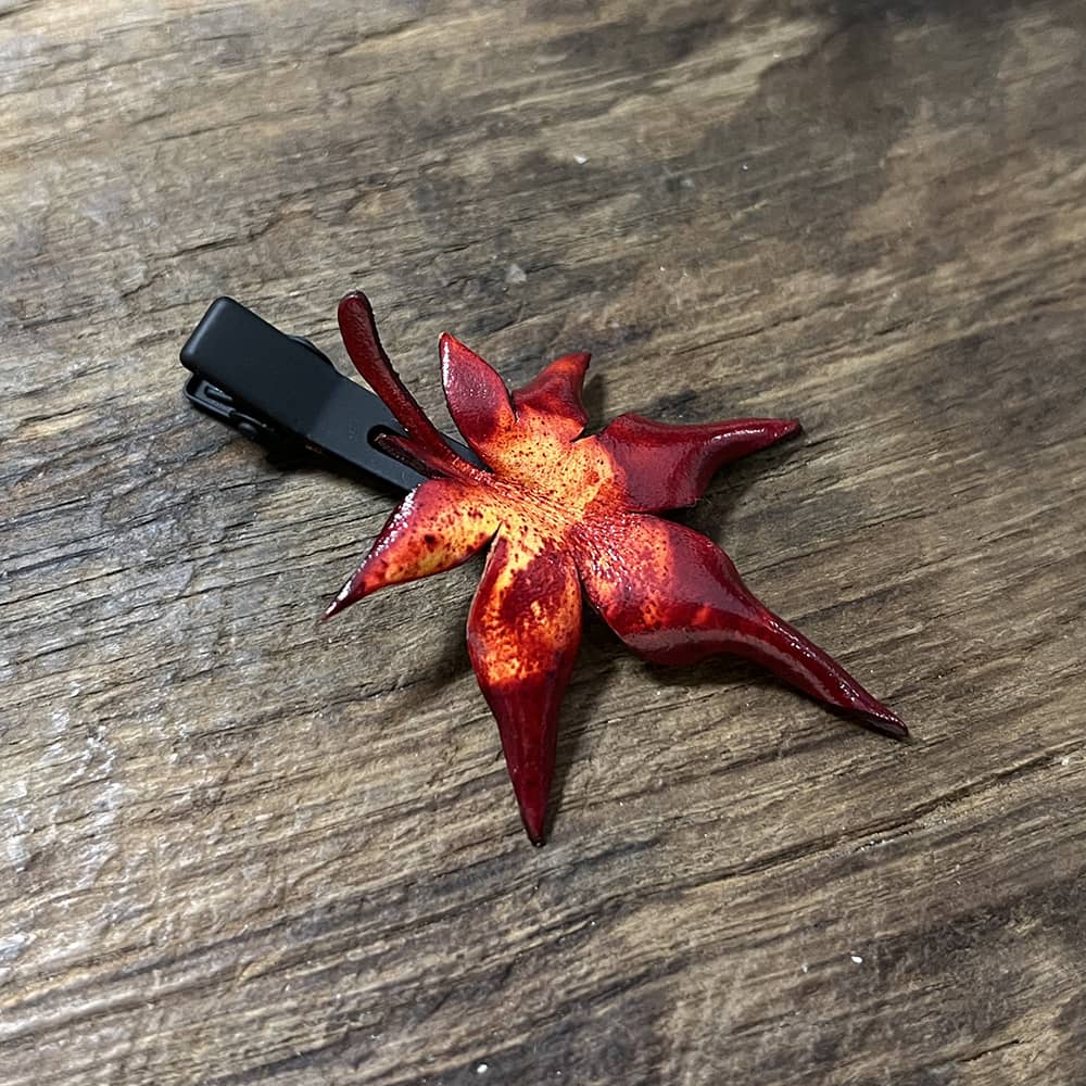 Leather red maple leaf hairpin