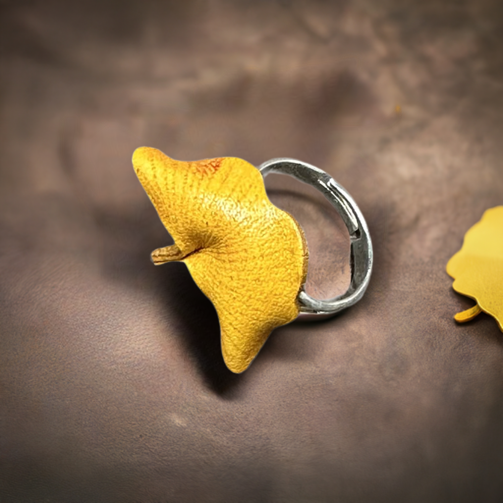 Leather Ginkgo Leaf Ring