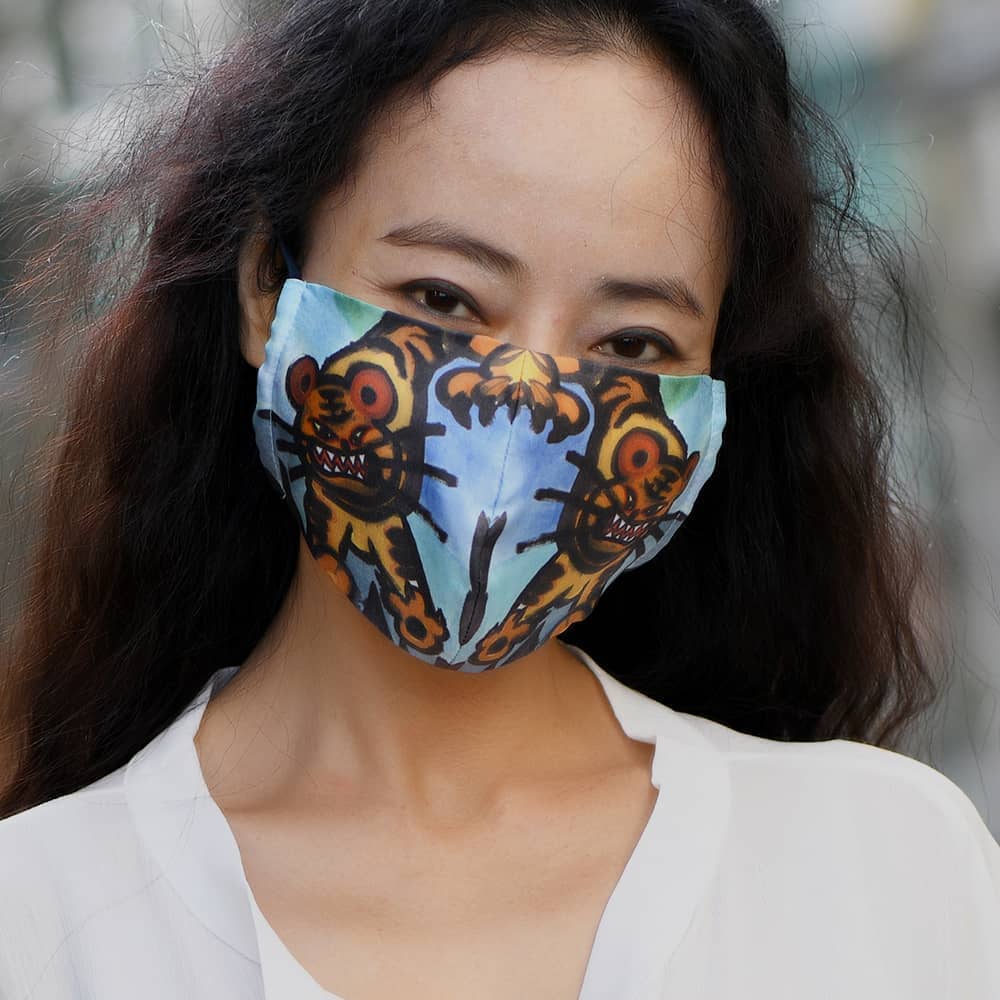 Tiger printing silk face mask