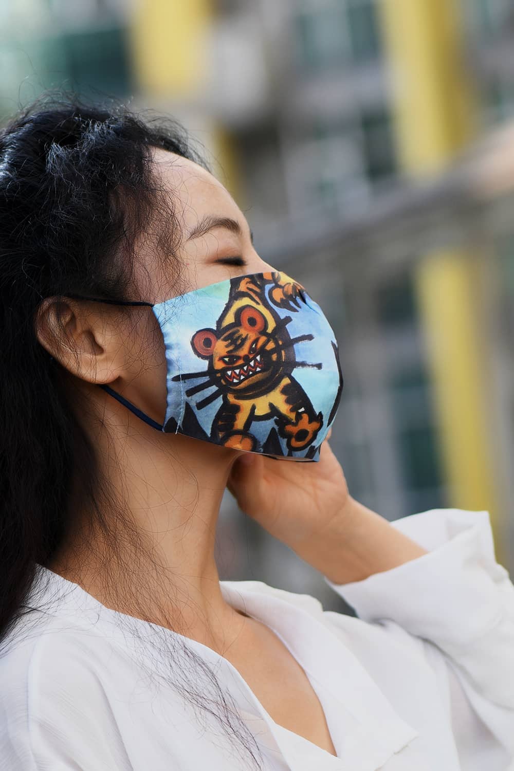 Tiger printing silk face mask