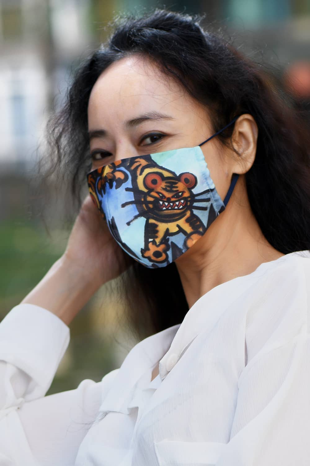 Tiger printing silk face mask